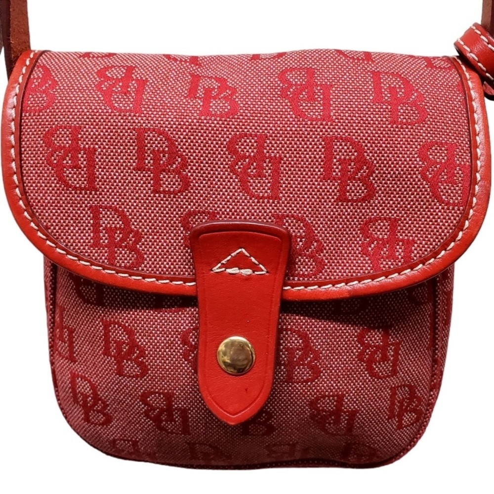 DOONEY & BOURKE Signature Print Canvas Red Leather Crossbody Bag vintage Y2K